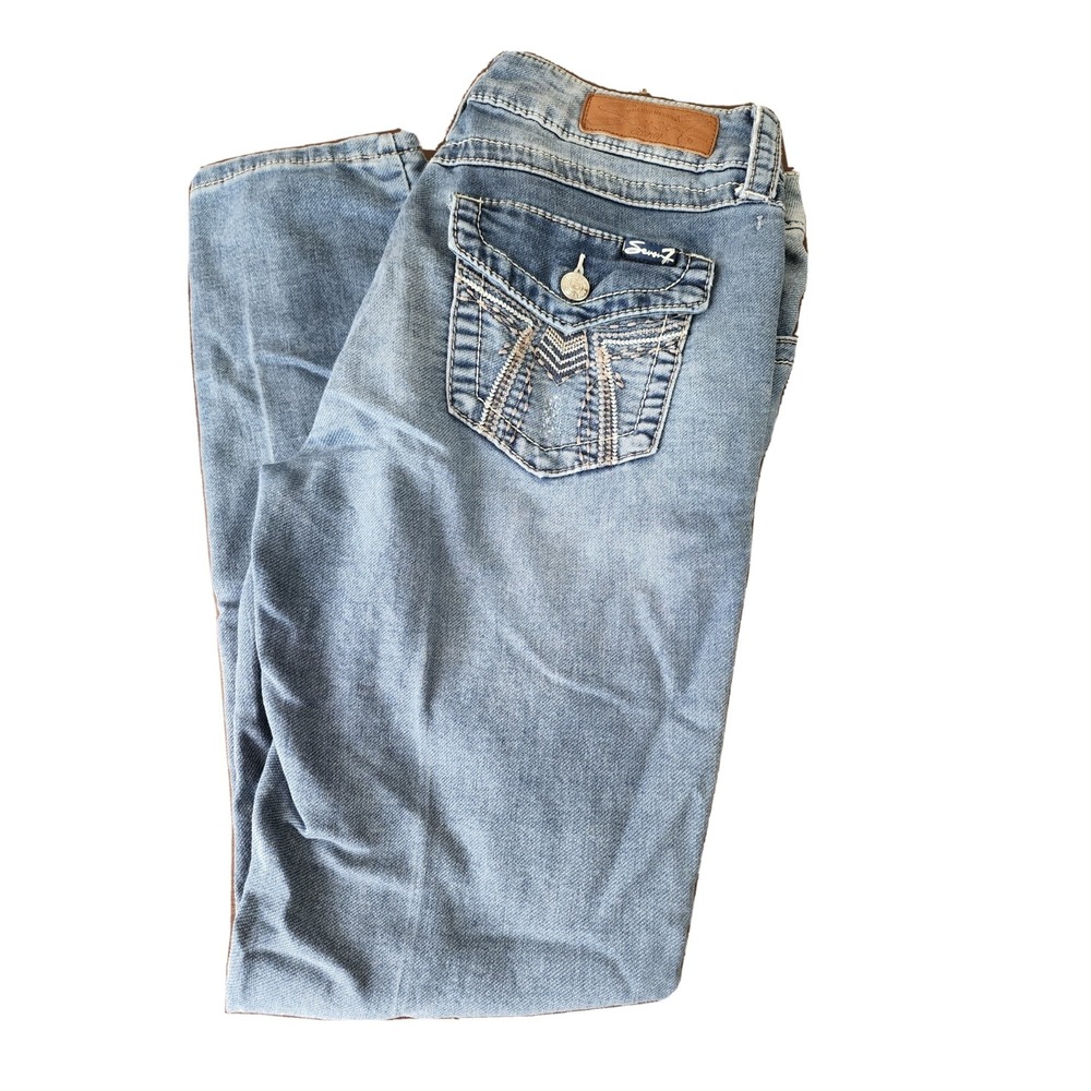 Seven 7 Skinny 8 distressed womens flap pocket jean 32x29